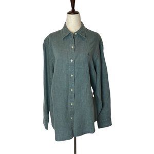 Lauren Ralph Lauren Green 100% Linen Long Sleeve Button-Up Shirt M